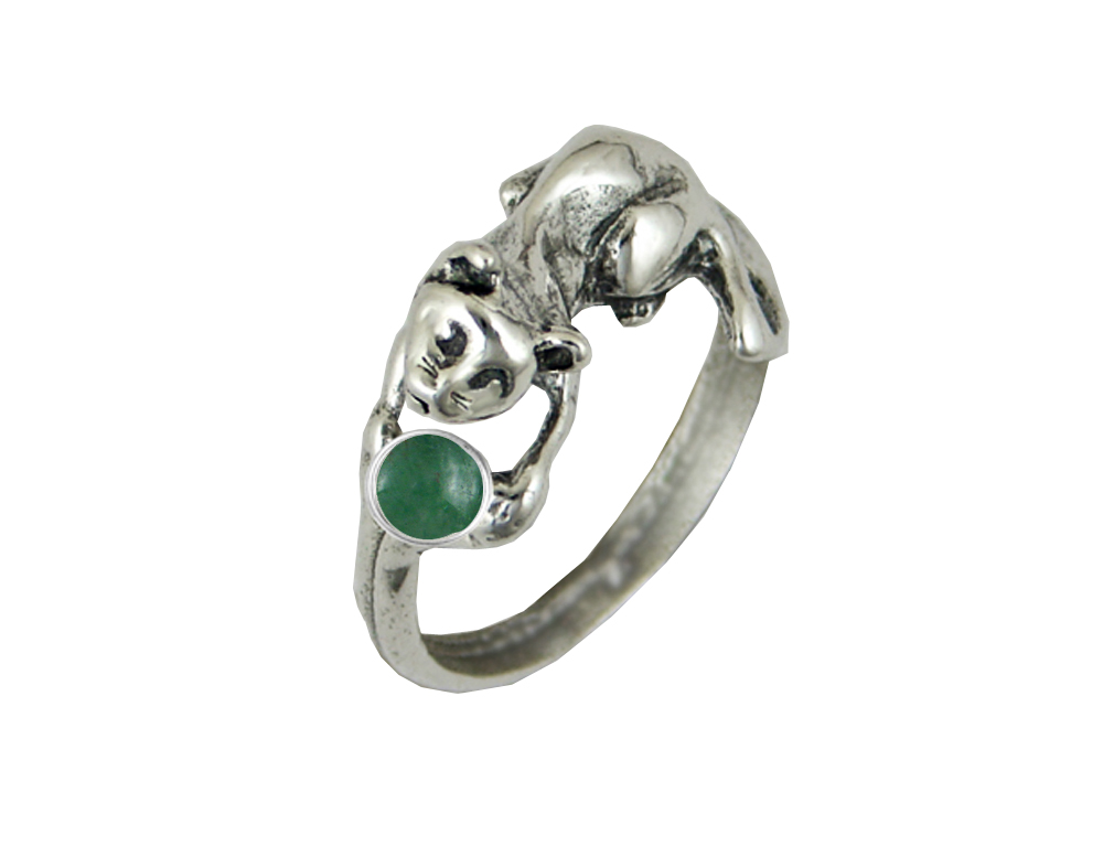 Sterling Silver Kitty Cat Ring With Jade Size 7 Sterling Silver Kitty Cat Ring With Jade Size 7